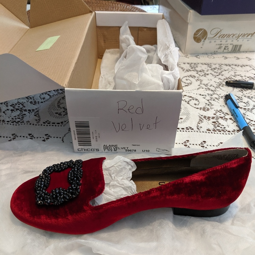 Chico's red velvet flats